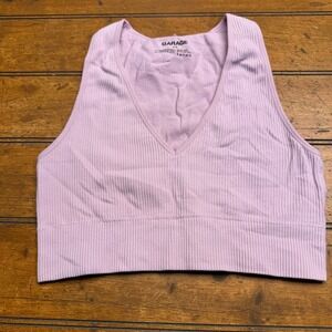 GARAGE‎ Ribbed Cropped Tank Top Lilac Purple P S V Neck Sleeveless Seamless